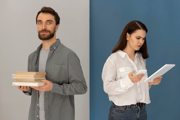 A split image showing two different book reviewers: on one side, a serious, academic-looking person with glasses and a bookshelf in the background; on the other side, a more casual, young person with a laptop and a cozy, colorful room. The image symbolizes the diversity in reviewer backgrounds and perspectives.