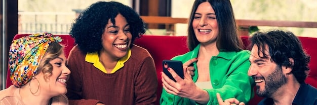 A diverse group of people from different backgrounds are shown actively participating in a virtual book club meeting, using augmented reality devices, underlining the theme of democratization of reviews.