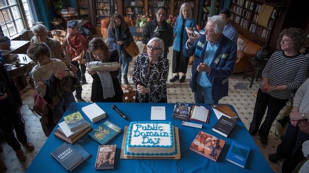 The author on stage at a book signing event, engaging with a diverse crowd of readers. The atmosphere is energetic, illustrating the author's popularity and the excitement surrounding their work.