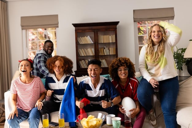 A group of diverse people laughing and smiling during a book club meeting, showcasing the positive social atmosphere.