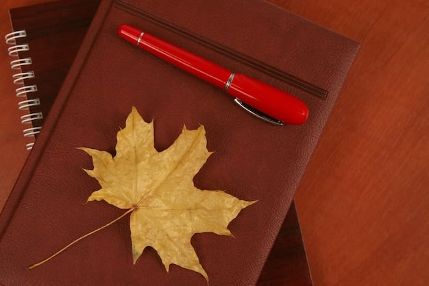 A close-up of a notebook with a pen resting on it, surrounded by scattered books and papers. The notebook contains handwritten notes and brainstorming ideas for book club discussion questions, emphasizing creativity and preparation.