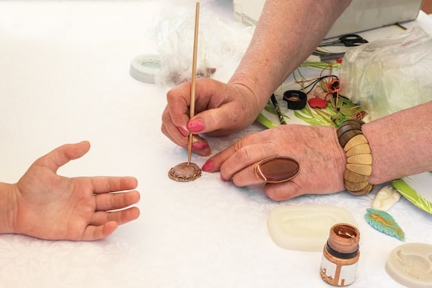 A close-up shot of hands crafting a miniature book diorama, showcasing a member's artistic talent within a book club spotlight. The diorama is detailed and intricate, with tiny figures and props representing a scene from a recent book club read.