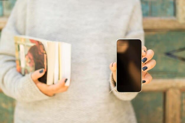 Close-up shot of a smartphone displaying an Instagram post promoting an author event. The post includes a photo of the author, event details, and a call to action.