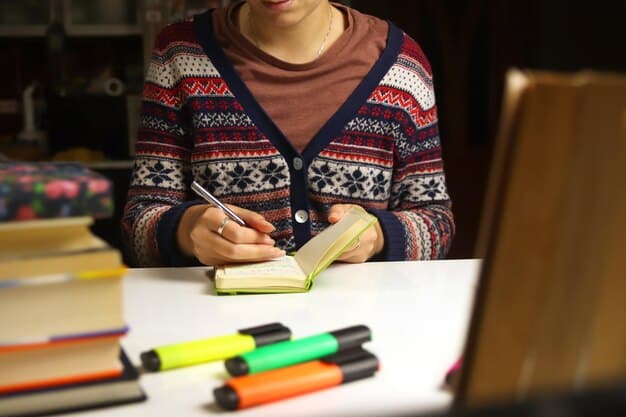 An author meticulously organizing their books and signing pens on a table at an author event. Focus on the attention to detail and orderly arrangement.