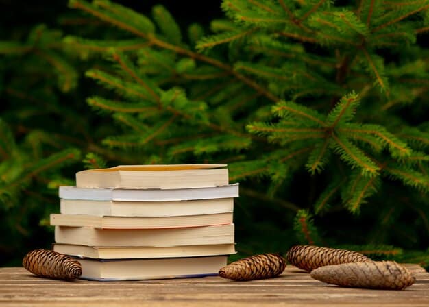 A stack of diverse, gently used books on a wooden table, with sunlight streaming in, highlighting their affordability and eco-friendly aspect.