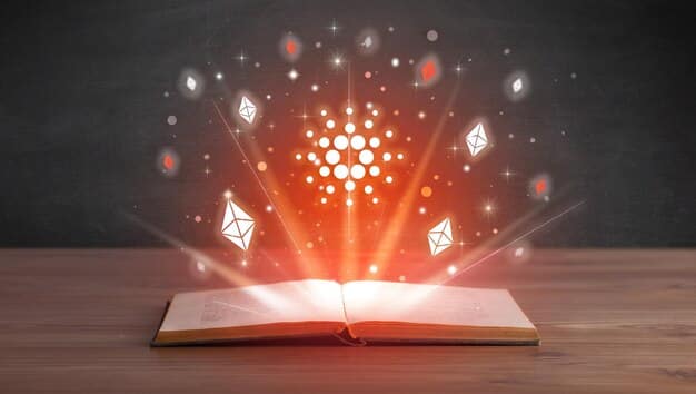 A concept art image of an open book with glowing text emanating from it, surrounded by email icons and subtle marketing symbols, illustrating compelling content.