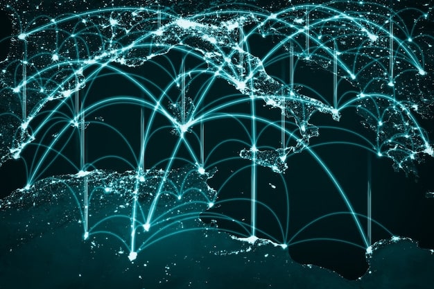 A futuristic graphic representation of a website or data flow, with interconnected nodes and evolving lines, symbolizing adaptability and future growth.