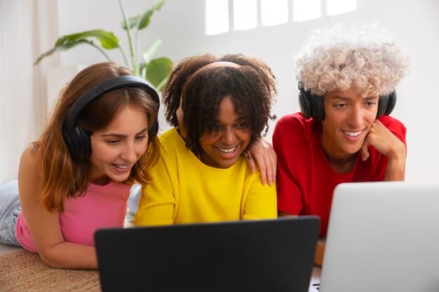 A group of diverse people on a video call, each with a book near them, illustrating a virtual book club meeting.