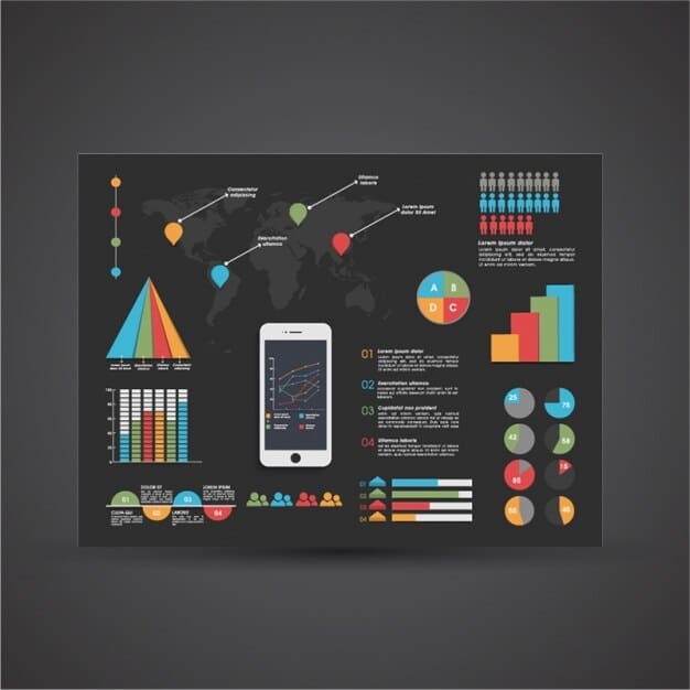 A detailed dashboard displaying various analytical charts and graphs, representing data points specific to website traffic, user engagement, and conversion rates, with a subtle book icon overlaid.