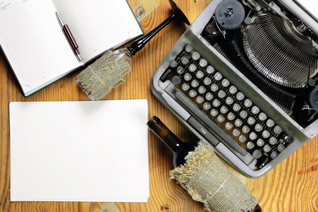 A vintage typewriter with open pages of a manuscript, perhaps with handwritten notes and corrections, suggesting the meticulous research and dedication involved in historical fiction. The setting is a dimly lit, cozy study.