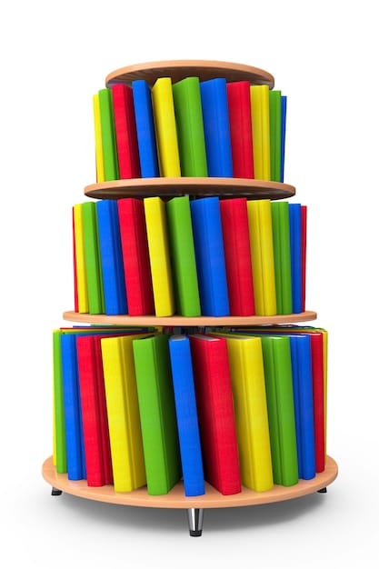 A stack of diverse books with various covers and spine colors, representing different genres and authors, neatly arranged on a wooden table. A pair of reading glasses rests on top of the stack, suggesting thoughtful engagement and a passion for reading.