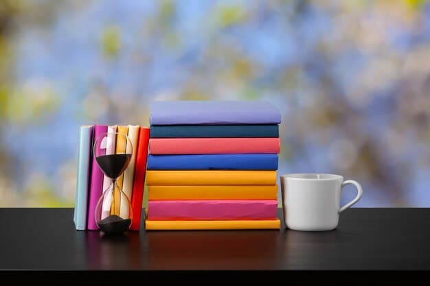 Several colorful books are stacked creatively on a wooden table, with a pair of reading glasses resting on top. The background is soft and blurred, emphasizing the books as a beacon of literary enjoyment and discovery, showcasing the essence of Avoiding Book Club Burnout: 5 Strategies to Keep Discussions Fresh All Year.