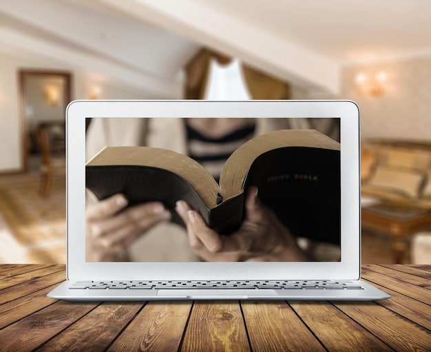 A laptop screen showing a Canva design template for a book club's social media post. The design features an eye-catching book cover, a short summary, and a call to action to join the book club.