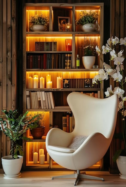 A cozy bookstore corner with bookshelves filled with various books, comfortable armchairs, and soft lighting. A small group of people are gathered, discussing the books, with coffee cups on a nearby table. Focus on creating an inviting atmosphere.