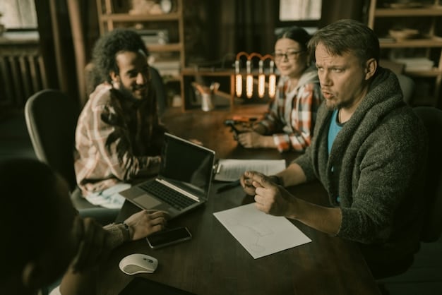 A group of writers in a collaborative brainstorming session, representing the varying perspectives on the ethics of ghostwriting, from the ghostwriter to the named author.