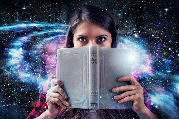 An evocative image depicting a reader holding a book with a holographic cover, symbolizing the blending of traditional literature with futuristic themes such as climate fiction, mental health narratives, and technological dystopias. The setting is a cozy, modern library with elements of nature integrated into the design.