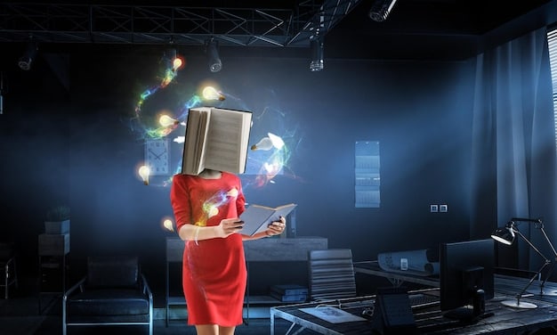 A creative image showcasing a reader interacting with a book that features augmented reality elements, such as characters coming to life through a tablet or smartphone. The setting is a vibrant, modern living room with bookshelves in the background.