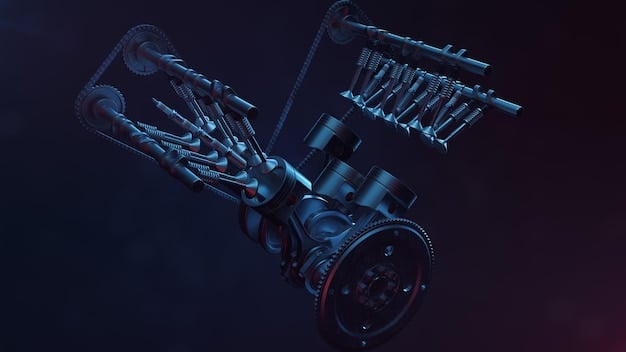 A detailed schematic of an advanced warp drive engine, with glowing conduits and intricate mechanical parts. The design blends futuristic aesthetics with elements of complex engineering diagrams.